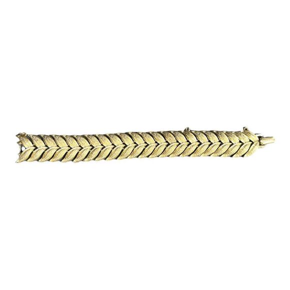 CORO Vintage Signed Goldtone Leaves Chain Link Bracelet 7" - Picture 5 of 6